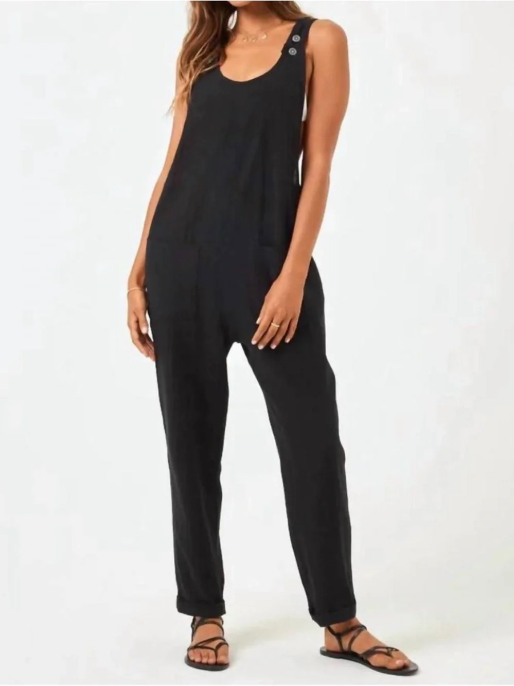 NEW L*SPACE Freya Jumpsuit Black Size XS Sleeveless Cotton NWT Casual Neutral